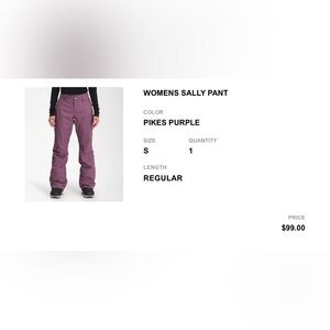 Women’s purple snow pants used great condition north face size Small